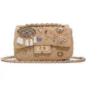 🌙 ALDO Uliraax Natural Convertible Crossbody Bag • Embellished Tan, Gold, Blue